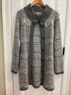 Maryline Italian Wool Blend Geay Pattered Long Sweater Cardigan Size Large